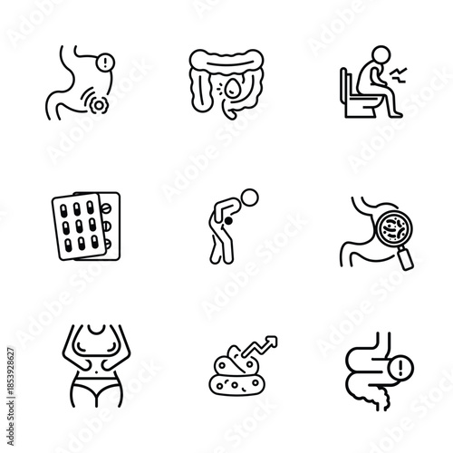 Digestive Health and Gastrointestinal Problems Line Icons
