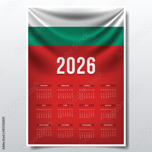 2026 Printable Calendar Design with BULGARIA Flag Theme, Patriotic  BULGARIA Yearly Planner Template