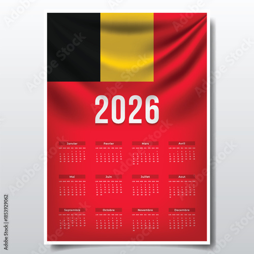2026 Printable Calendar Design with BELGIUM Flag Theme, Patriotic  BELGIUM Yearly Planner Template