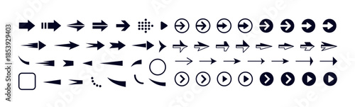 Arrow Direction Navigation UI Interface Pointer Icons Set. Forward Back Next Play Button Logo. Minimal Outline Solid Circle Glyph for Digital Business. Vector Illustration