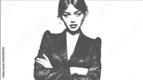 Portrait of a confident woman in a stylish black suit. This vector illustration captures modern professionalism and a focused expression.