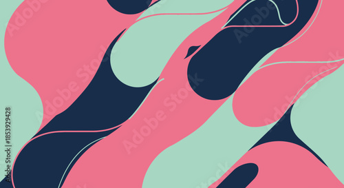 Abstract Fluid Shapes Background - Pink, Teal, Navy Blue Swirls