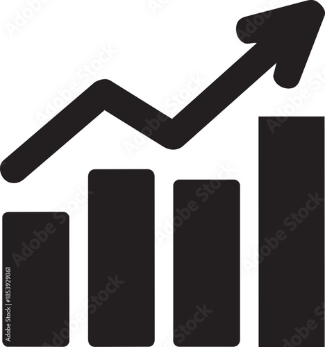 Black Bar Chart Icon with Upward Arrow Line Signifying Financial Growth and Positive Market Trends