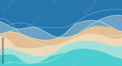 Abstract Ocean Waves and Sand Dunes Background - Blue and Beige Swirls