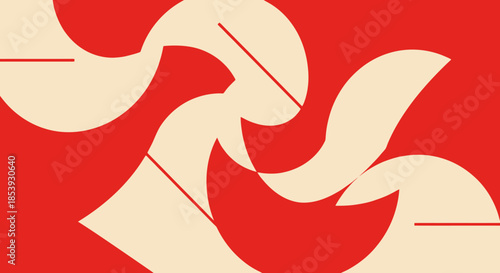 Abstract Swirl Pattern: Red and Beige Organic Shapes with Lines