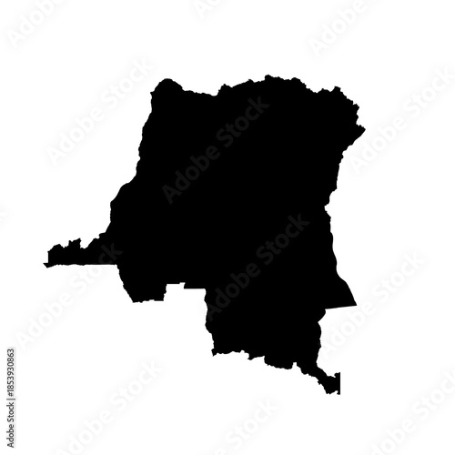 Black Silhouette Map of Democratic Republic of Congo Isolated on Transparent Background Minimal Geographic Illustration
