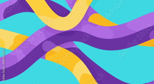 Abstract wavy shapes in purple, yellow, and turquoise colors, modern design