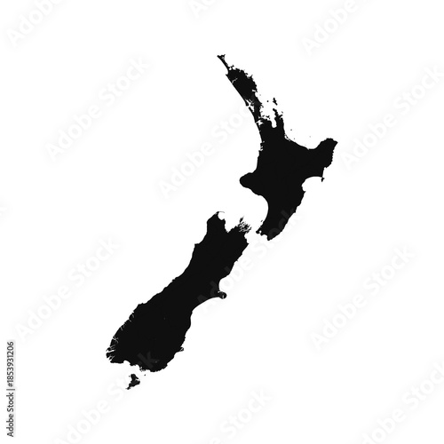 Black Silhouette Map of NEW ZEALAND Isolated on Transparent Background Minimal Geographic Illustration