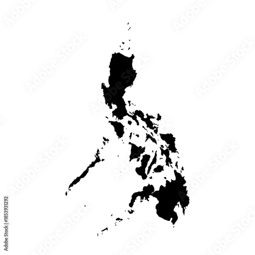 Black Silhouette Map of PHILIPPINES Isolated on Transparent Background Minimal Geographic Illustration