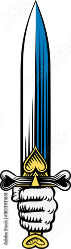 A hand holding a sword or d...