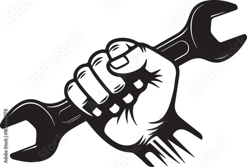 Vintage crossed body shop mechanic spanner repair tool or construction wrench for gas and builder plumbing pipe in monochrome style vector illustration