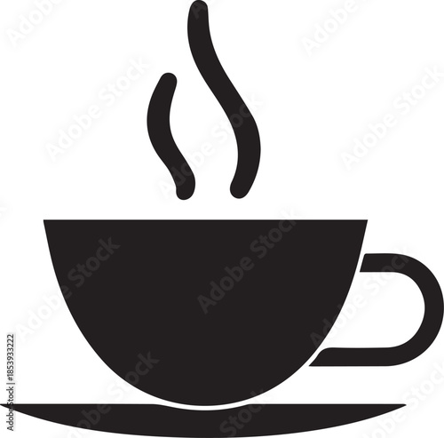 Minimal silhouette style vector tea cup logo design featuring clean black shapes, simple elegant line art, modern minimalist beverage icon ideal for café branding, tea shops, organic drink labels, pac