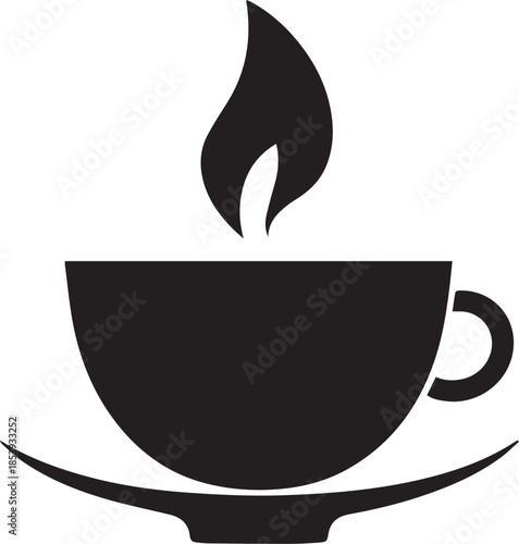 Minimal silhouette style vector tea cup logo design featuring clean black shapes, simple elegant line art, modern minimalist beverage icon ideal for café branding, tea shops, organic drink labels, pac