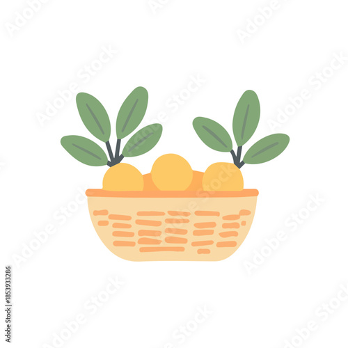 Simple icon, A Minimalistic 2D flat icon featuring a fruit_basket set, clean vector design, illustration style, isolated on a white background, and modern elements in vector and EPS format.