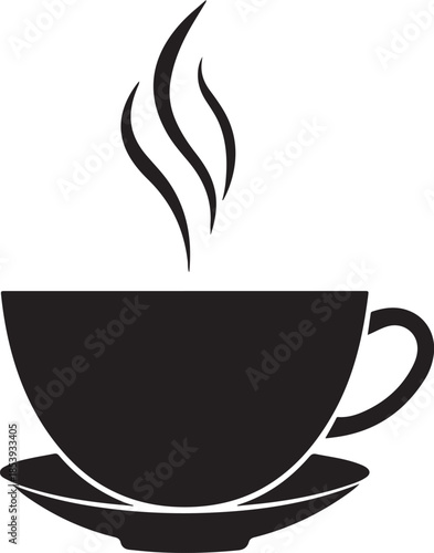 Minimal silhouette style vector tea cup logo design featuring clean black shapes, simple elegant line art, modern minimalist beverage icon ideal for café branding, tea shops, organic drink labels, pac