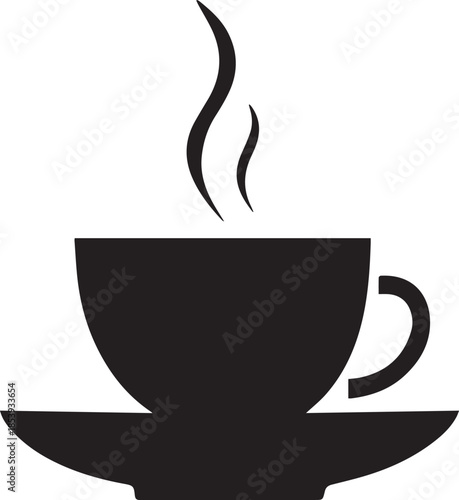 Minimal silhouette style vector tea cup logo design featuring clean black shapes, simple elegant line art, modern minimalist beverage icon ideal for café branding, tea shops, organic drink labels, pac