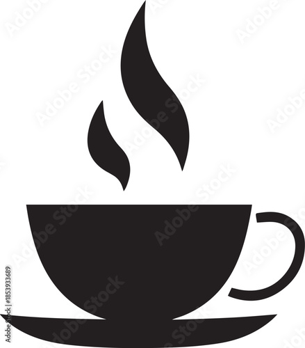 Minimal silhouette style vector tea cup logo design featuring clean black shapes, simple elegant line art, modern minimalist beverage icon ideal for café branding, tea shops, organic drink labels, pac