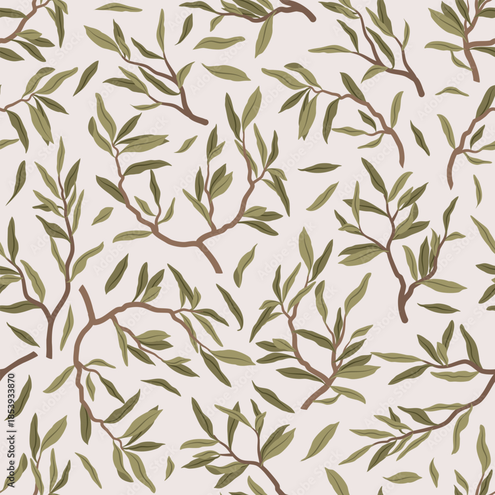 Obraz premium Seamless vector pattern with olive tree leaves and branches.
