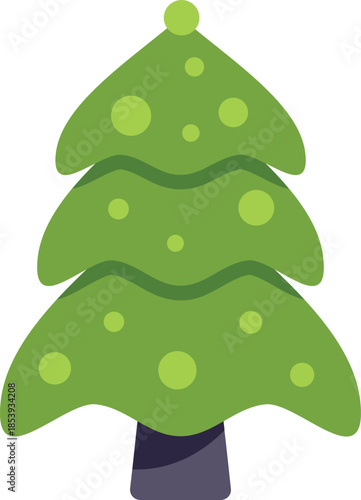 Minimalist vector illustration of a green christmas tree standing with decorations