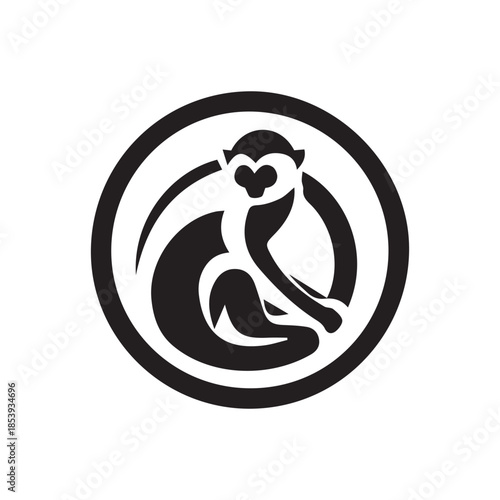 Abstract monkey sitting inside a circular frame logo