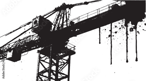 Vector illustration of a crane. Black silhouette showing construction equipment for building structures on a site.