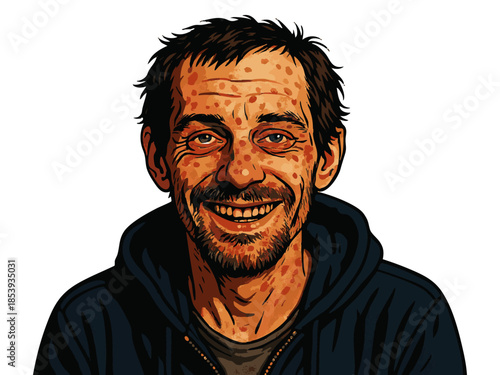 hardened drug addict man visibly damaged by years of drug use. Generative ai vector colorful pop art illustration.