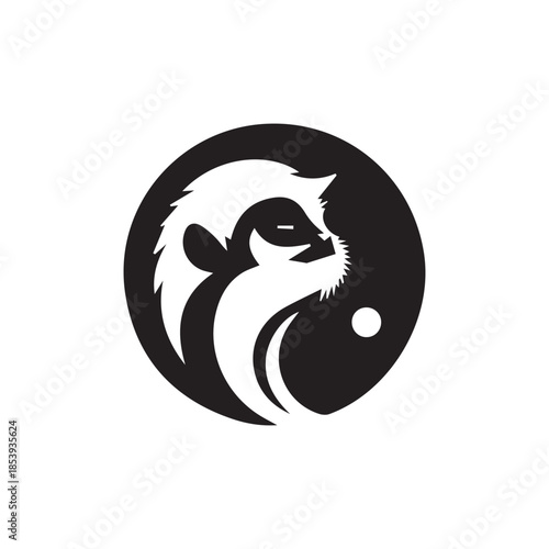 Stylized monkey head logo in a black and white circular design
