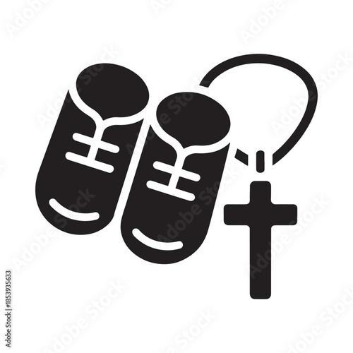Shoes rosary beads and a cross symbols of faith and devotion