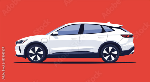 Sleek White Electric Crossover Vehicle with Modern Design on a Vibrant Background