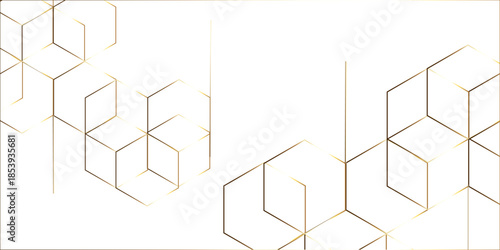 Abstract white background with gold hexagons seamless pattern and geometric in vector design. Futuristic blue neon honeycombs. Modern technology design .Minimal style website banner, decoration .