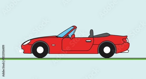 Vibrant red convertible sports car illustration with clean lines and flat design aesthetics