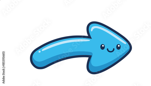 Cute Blue Arrow Cartoon Character with Happy Smiling Face, Friendly Directional Pointer Mascot for Kids Navigation