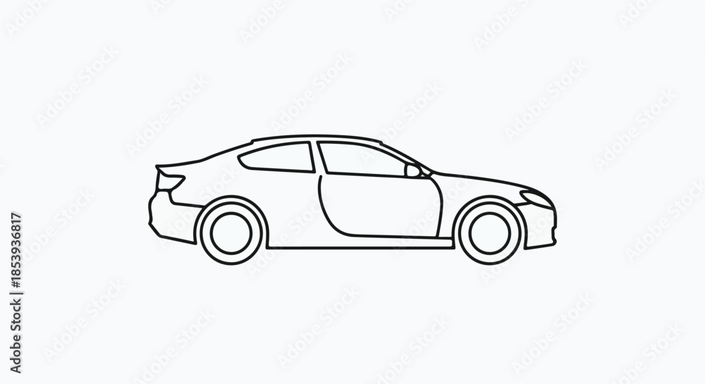 Fototapeta premium Clean Line Art Illustration of a Modern Two-Door Coupe Automobile Profile Vector Icon