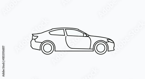 Clean Line Art Illustration of a Modern Two-Door Coupe Automobile Profile Vector Icon