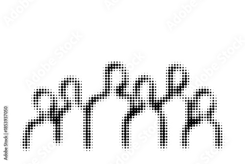 Minimalist halftone dots illustration of a group of people connecting. Abstract silhouettes of society and unity.