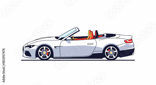 Modern White Convertible Sports Car Side View on White Background