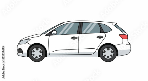 White Station Wagon Car - Side View of a Modern Family Vehicle