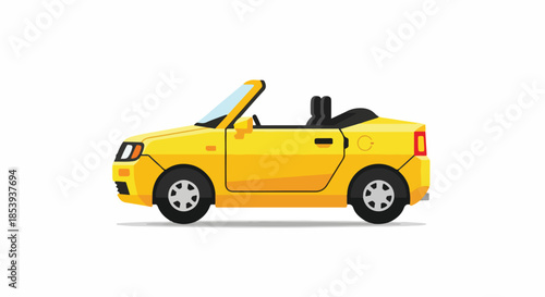 Yellow Convertible Car Side View Illustration With White Background