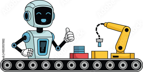 Robot approves product on industrial conveyor belt