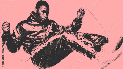 Dynamic person jumping rope in an isolated graphic style. Detailed vector illustration highlighting movement and fitness.