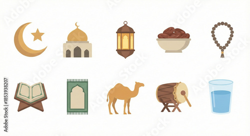 Ramadan and Islamic Religious Vector Icon Set