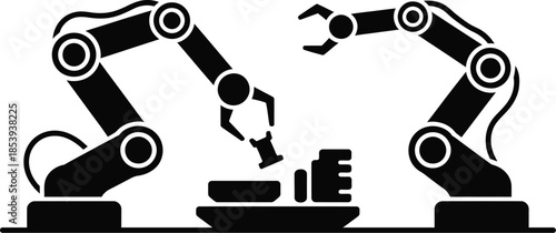 Robotic arms assembling industrial parts in factory