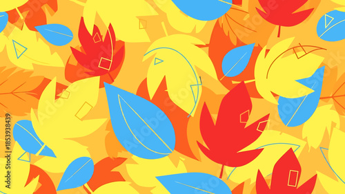 Autumn leaves pattern with a vibrant and playful aesthetic, showcasing stylized fall foliage in warm colors