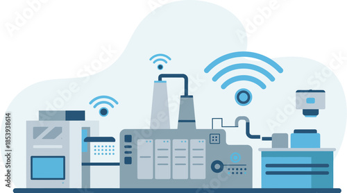 Modern industrial factory with wireless connectivity and automation technology