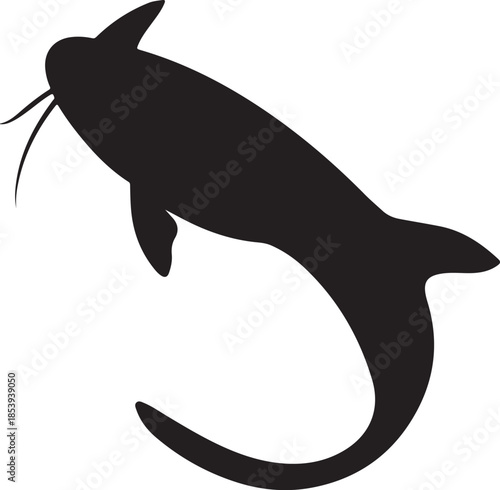 Silhouette catfish isolated on transparent background vector illustration aquatic animal