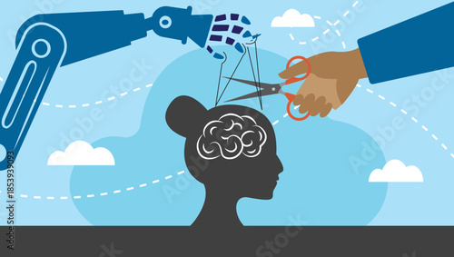 robot hand manipulating brain robot puppet master dependence on technology