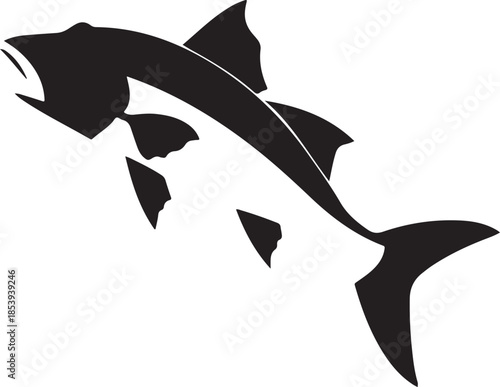 Trout fish jumping out of water silhouette vector illustration for outdoor fishing hobby