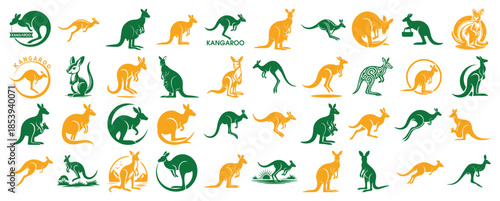 Kangaroo Icon Set in Green and Gold Australian Colors