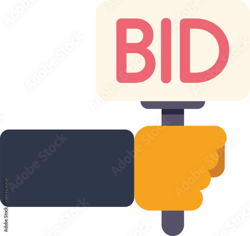Businessman is holding up a bid paddle at an auction to make an offer on an item for sale