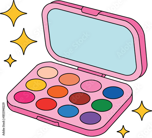 Vibrant makeup palette with mirror and sparkles